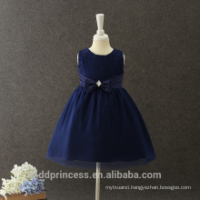 2017 bowknot blue evening dress navy blue lace child baby dress model